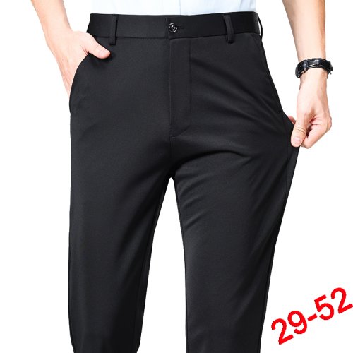 Zdjęcie Eleganckie Spodnie Plus Size Męskie – Rozciągliwe, Klasyczne Czarne Spodnie do Garnituru dla Dużych Mężczyzn
