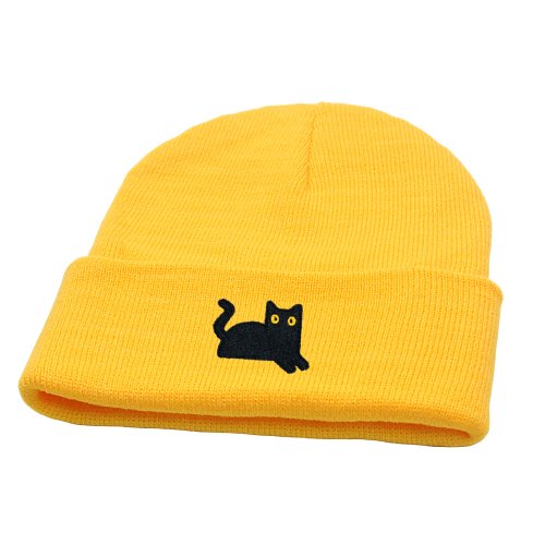 Immagine di Cappello Pullover Lavorato a Maglia Caldo per Uomo e Donna con Ricamo a Motivo Gatto Nero – Stile Autunnale e Invernale