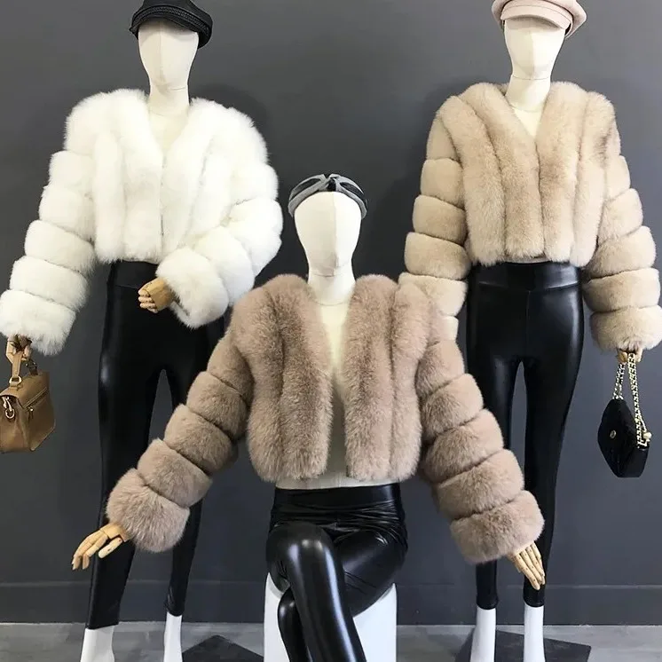 Imagen de Abrigo Corto de Piel Sintética para Mujer con Cuello Vuelto, Manga Larga y Diseño Elegante para Otoño e Invierno
