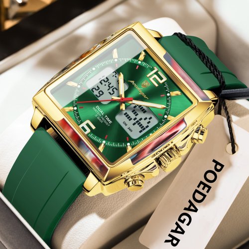 Imagen de POEDAGAR, reloj de lujo para hombre, cronógrafo electrónico cuadrado con alarma LED, relojes para ho...