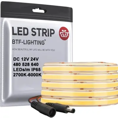 Image de Bande LED COB 5m Étanche IP65 - Lumière Flexible 12V/24V