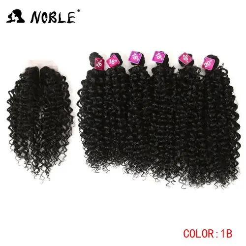 Image de Cheveux Synthétiques Afro Crépus 16-20 pouces - Lot de 7 Pièces avec Fermeture Dentelle