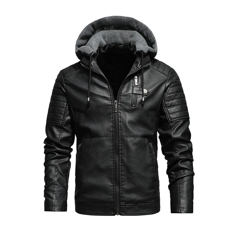Image de Veste en Cuir à Capuche pour Homme - Slim Fit Moto
