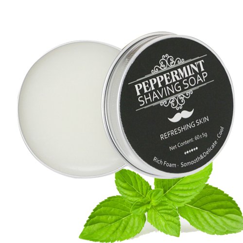 Imagen de Jabón de Afeitar Natural con Aroma a Menta para Hombre – 60g en Caja de Aluminio, Espuma Rica y Suave, Hecho a Mano, Crema de Barba No Estimulante
