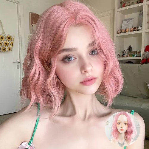 Pastellrosa Perücke – Kurz & Lockig für Damen