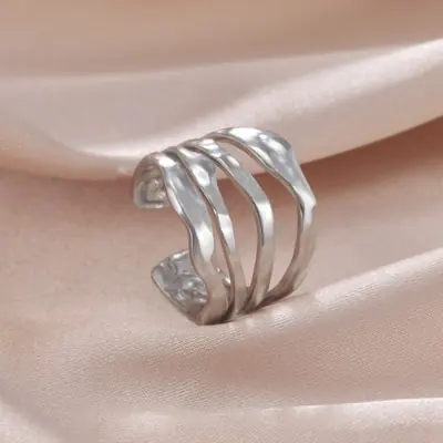 Image de Bague Géométrique Coeur - Acier Inoxydable Réglable