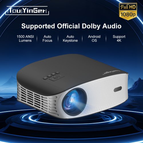 Zdjęcie Projektor Touyinger ET32 z rozdzielczością Full HD i 4K, 1500 ANSI Lumen, WiFi 5G, Smart Beamer do kina domowego i odtwarzania multimediów
