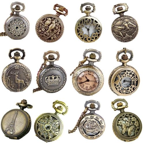 Image de Montre de Poche Steampunk Vintage - Cœur Creux & Collier Bronze