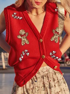 Image de Pull de Noël Scintillant Femme - Gilet Casse-Noisette Pailleté