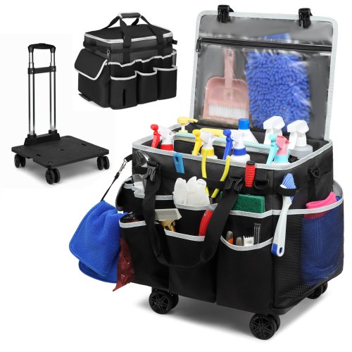 Imagen de Bolsa de Limpieza Profesional con Ruedas: Caddy Rodante Grande para Herramientas de Limpieza, Almacenamiento Portátil y Organizado en Oxford Resistente