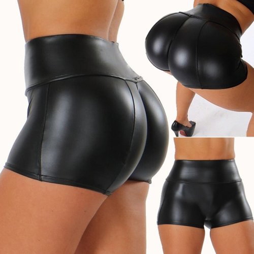 Image de Mini Short Faux Cuir Élastique Taille Haute