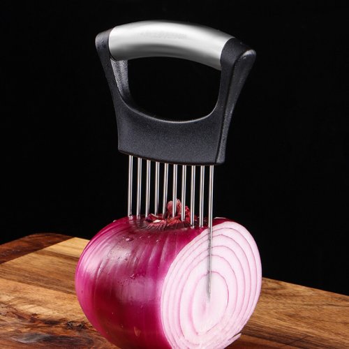 Imagen de Cortador de Cebolla y Verduras de Acero Inoxidable con Soporte – Rebanador Multifuncional para Cocina