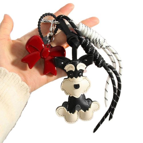 Immagine di Portachiavi in Pelle PU a Forma di Schnauzer Carino – Ciondolo Animale Cartone Animato per Borsa da Donna, Regalo Originale per Amanti dei Cani