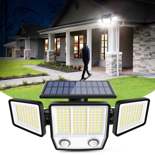 Imagen de Luz Solar Exterior Impermeable con Sensor de Movimiento, 3 Cabezales Ajustables y Iluminación de 270°, Alta Potencia y Diseño Inalámbrico