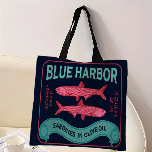 Immagine di Borsa casual colorata alla moda con stampa di sardine, zaino alla moda riutilizzabile, borsa tote multifunzionale in poliestere