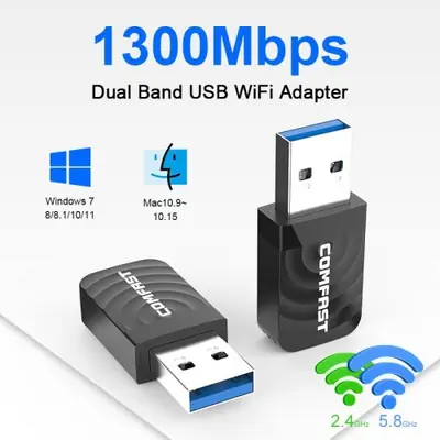Image de Adaptateur WiFi USB 3.0 1300Mbps Double Bande 2.4GHz/5GHz