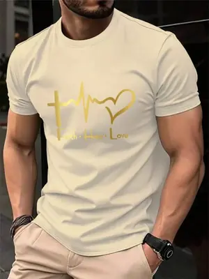 Image de T-Shirt Homme Col Rond Imprimé Faith Hope Love - Coton 100% Grande Taille