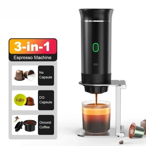 Afbeelding van Draagbare Draadloze Elektrische Koffiezetapparaat met 3-in-1 Functie voor Capsules, Poeder en Espressomachine op Reis