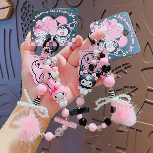 Immagine di Portachiavi Kawaii Sanrio con Catena per Telefono, My Melody, Catena di Perline Rosa e Ciondolo Hello Kitty - Accessorio Adorabile per Zaino e Regalo Perfetto per Amanti dei Cartoni Animati e Anime