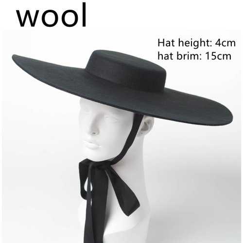 Imagen de Sombrero de Fieltro con Ala Ancha y Copete Plano, Alto 4 cm, Diámetro de 15 cm, Diseño Clásico para Hombres y Mujeres, Estilo Vintage y Elegante