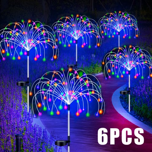 Afbeelding van Zonnepaneel Vuurwerk LED Paaltjes Verlichting voor Buiten, Tuindecoratie, Padverlichting, Feeënlicht, Waterdichte Tuinlamp voor Gras, Terras en Landschapsverlichting