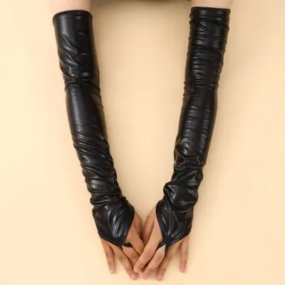 Image de Gants à Crochet Multicolores en Cuir Verni - Style Électro & Cosplay