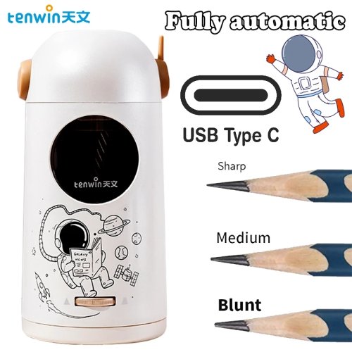 Imagen de Sacapuntas Eléctrico Automático con Diseño de Astronauta, Ideal para Niños y Estudiantes, Conectividad Tipo C, Papelería Divertida y Funcional