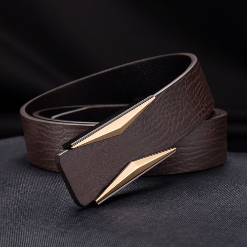 Image of 2024 Premium Genuine Leather Belt for Men and Women – Unisex Shiny Coffee Brown Design with Elegant Buckle, High-Quality Fashion Waistband
