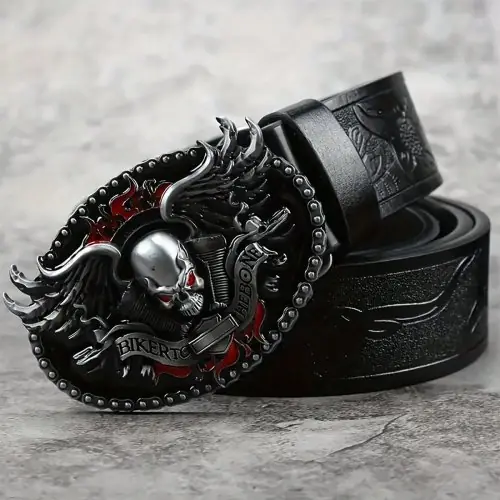 Image de Ceinture en Cuir Vintage Crâne - Style Gothique Punk