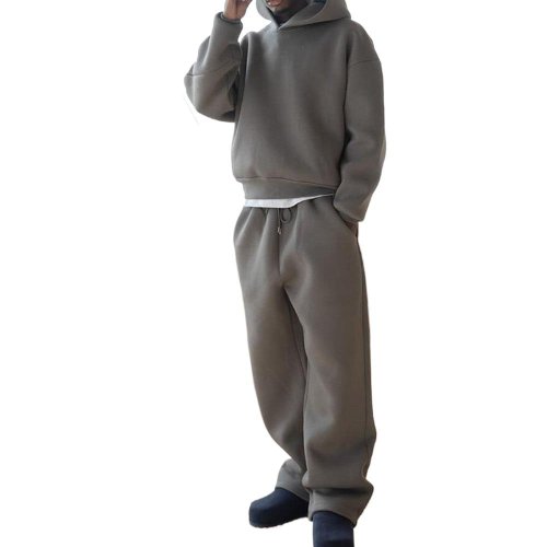 Image of Men's 2-Piece Sweatshirt Set Spring Casual Hoodie Pullover with Loose Fit High Elastic Wide Leg Pants Outfit