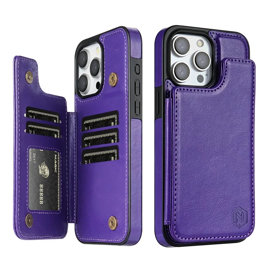 Image of Wallet RFID Blocking Layer Protect Anti-Theft Magnetic Leather Case For iPhone 16e 16 Pro Max 15 Plus 14 13 12 11 SE2 XS XR 8 7