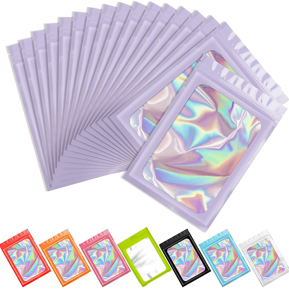 Imagen de 50 unids/lote de bolsas Ziplock gruesas, bolsa de plástico de Color láser holográfica para joyería D...