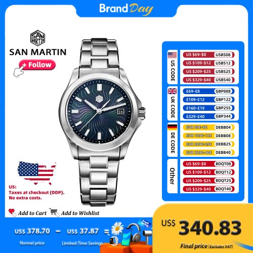 Immagine di Orologio San Martin 39mm Abito di lusso Miyota 9015 Orologi meccanici automatici da uomo con Mop Guilloche 100m impermeabile SN0150