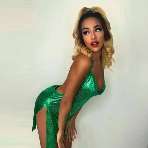 Image of Sexy and Fashionable Women's Elegant Short Dress with Hanging Neck Backless Bottom Chest Sequin Party Girl Dance Dress
