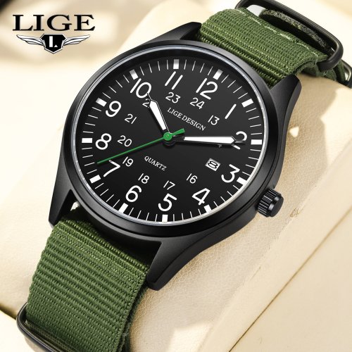 Immagine di Orologio da Uomo di Lusso con Movimento al Quarzo, Cinturino in Pelle e Nylon Impermeabile, Display Luminoso, Design Sportivo e Militare
