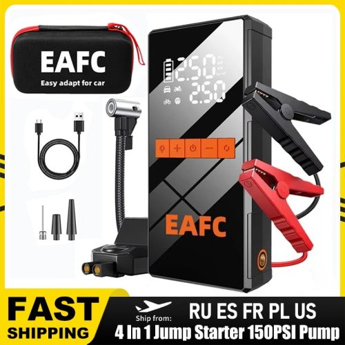 Immagine di Avviatore di Emergenza per Auto 12V 4 in 1 con Pompa di Gonfiaggio Wireless, Compressore d'Aria, Accumulatore Portatile e Caricabatterie Rapido per Auto