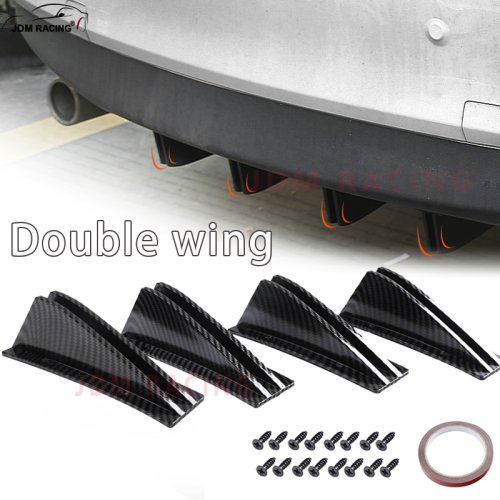Afbeelding van Universele Auto Achterbumper Lip Splitter Set van 4 Stuks – Anti-Collision Spoiler met Achterbescherming voor Gebogen Montageoppervlak