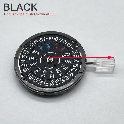 Immagine di Movimento NH36 autentico giapponese Corona datario inglese-spagnolo alle 3,0/3,8 Mod NH36A Day-Date alle 3:00 Disco nero/bianco 4R36A
