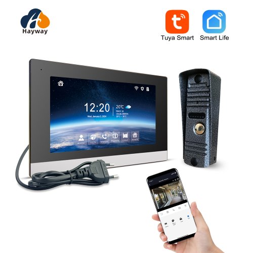 Imagen de Hayway-intercomunicador Visual para el hogar, cámara de vídeo con timbre de 1080P para apartamento, Monitor inteligente completamente táctil Tuya de 7 ", compatible con detección de movimiento