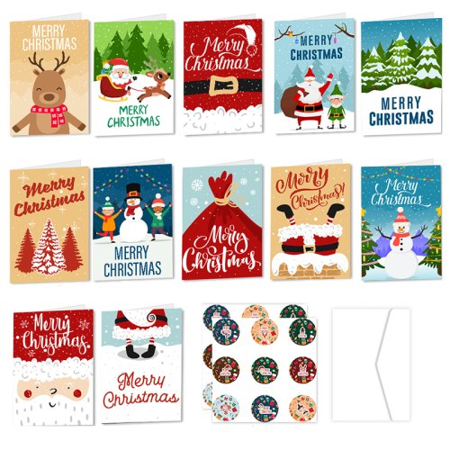 Immagine di Set Natale Completo da 26 Pezzi: Biglietti di Auguri con Buste, Carta Regalo Fai da Te e Decorazioni per Feste di Natale e Capodanno