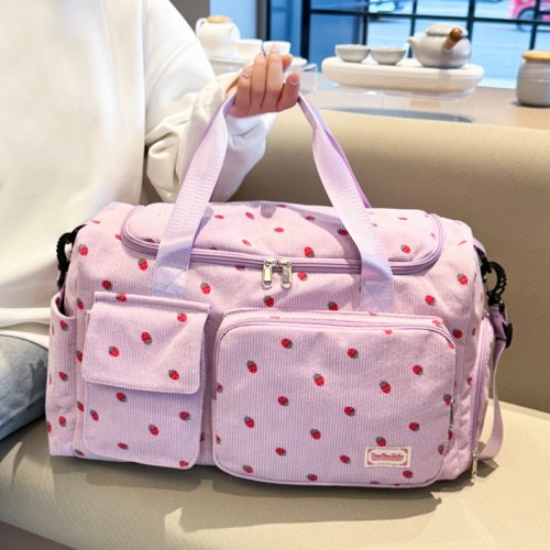 Image of Large Capacity Strawberry Print Duffel Bag with Multiple Compartments – Perfect for Travel, Gym, and Everyday Use in Casual Style