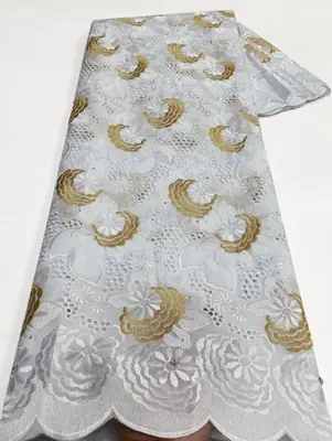 Image de Dentelle Africaine Haute Qualité - Tissu Brodé Coton pour Robes de Mariage