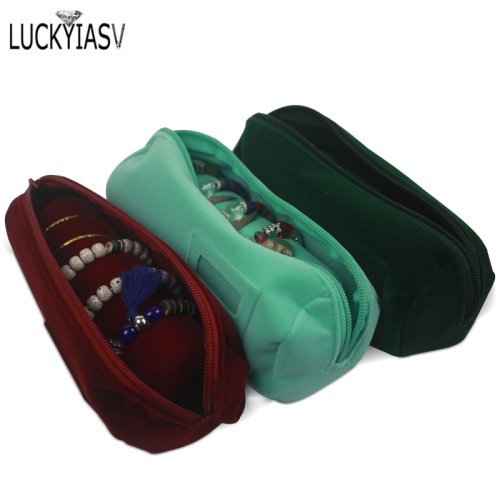 Image of Luxury Velvet Jewelry Roll Bag for Bracelets, Bangles, Watches – Compact Travel Organizer with Soft Padded Compartments for Secure Storage and Stylish Display