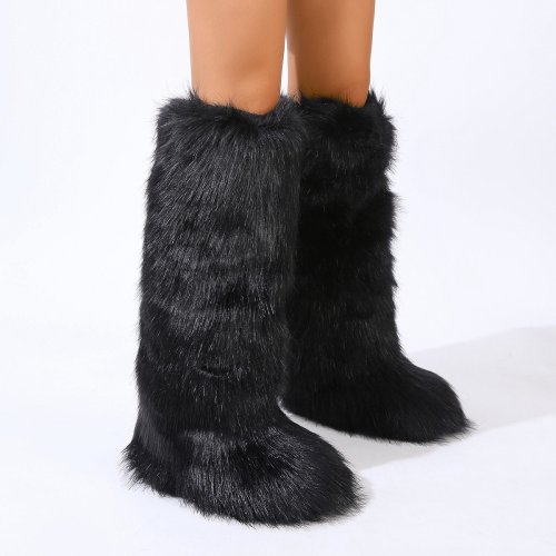 Image de Bottes de Neige Hauteur du Genou en Fausse Fourrure - Style Y2K