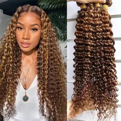 Image de Cheveux Bouclés Miel Brun - Extensions Vierges 3 Paquets