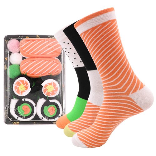 Image of Funny Sushi-Themed Socks Set – 3 Pairs of Unique Food Pattern Socks for Men and Women, Perfect Personalized Gift for Friends, Family, or Holidays