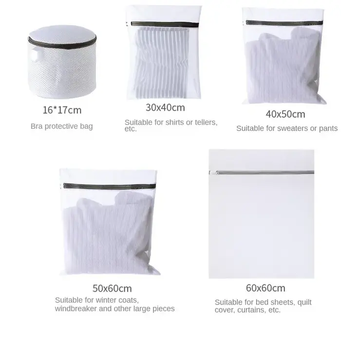 Image de Sac à Linge Maille Blanc - Idéal pour Sous-Vêtements, Chaussettes & Chaussures