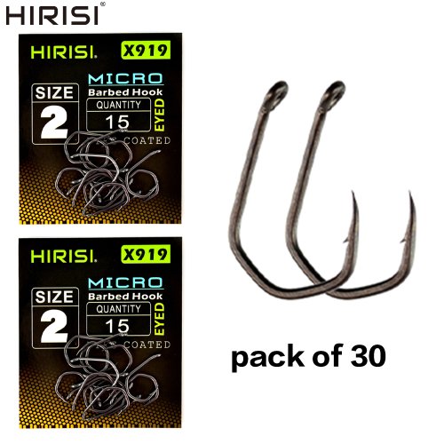 Image of 30-Piece PTFE Coated High Carbon Steel Micro Barbed Fish Hooks with Eye for Carp Fishing – Durable and Sharp Angling Accessories
