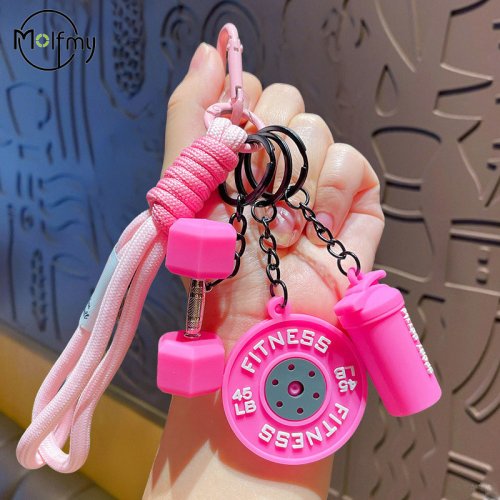 Zdjęcie Nowy brelok do kluczy w kształcie sztangi – silikonowy breloczek z obciążeniem, idealny prezent dla miłośników siłowni i treningu