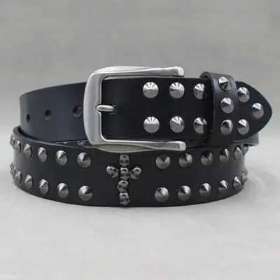 Image de Ceinture Homme Cuir Véritable Noir Rock & Punk